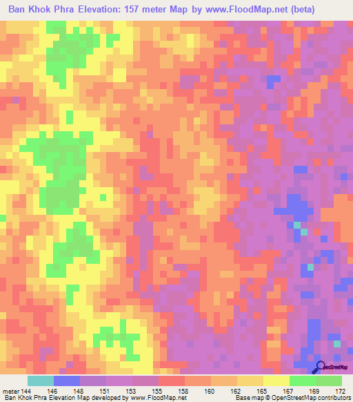 Ban Khok Phra,Thailand Elevation Map