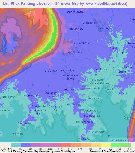 Ban Khok Pa Kung,Thailand Elevation Map