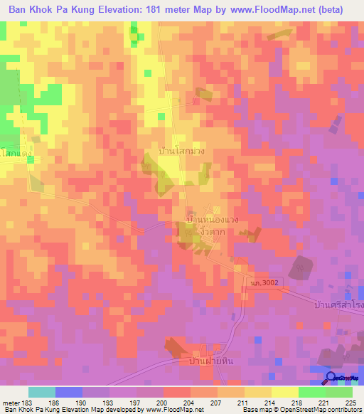 Ban Khok Pa Kung,Thailand Elevation Map