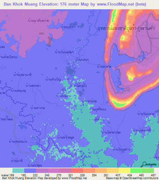 Ban Khok Muang,Thailand Elevation Map