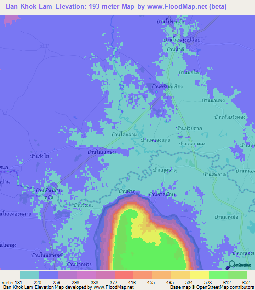 Ban Khok Lam,Thailand Elevation Map