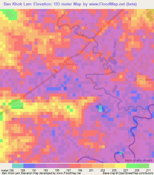 Ban Khok Lam,Thailand Elevation Map
