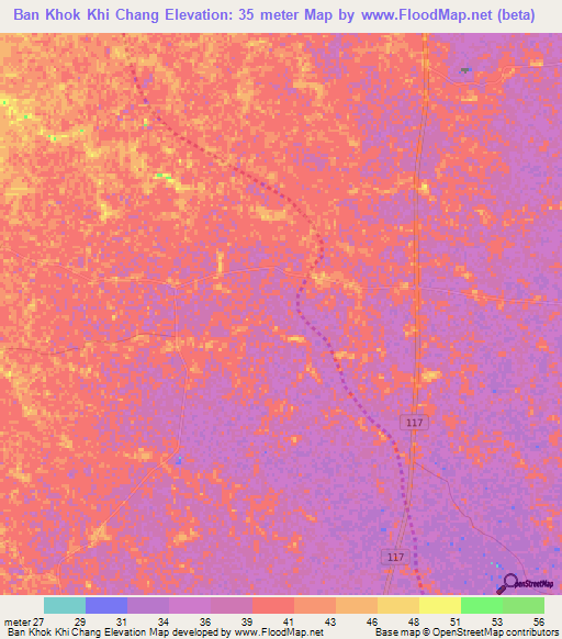 Ban Khok Khi Chang,Thailand Elevation Map