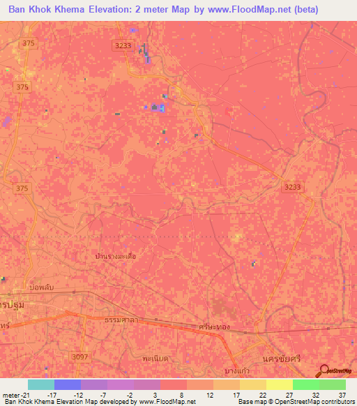 Ban Khok Khema,Thailand Elevation Map