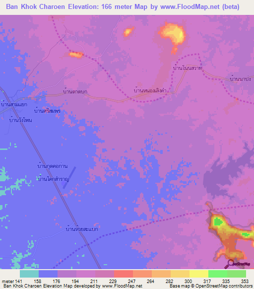Ban Khok Charoen,Thailand Elevation Map