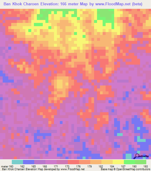 Ban Khok Charoen,Thailand Elevation Map