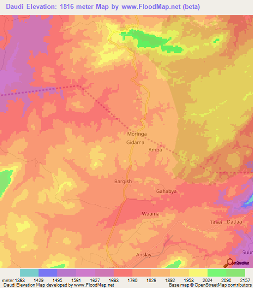 Daudi,Tanzania Elevation Map
