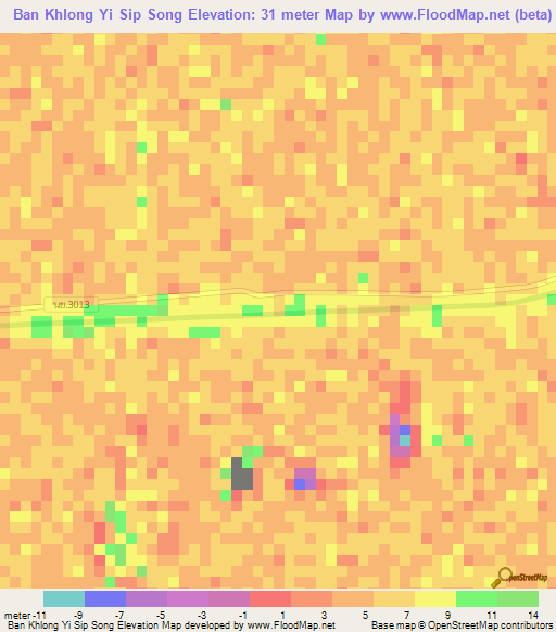 Ban Khlong Yi Sip Song,Thailand Elevation Map