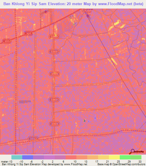 Ban Khlong Yi Sip Sam,Thailand Elevation Map
