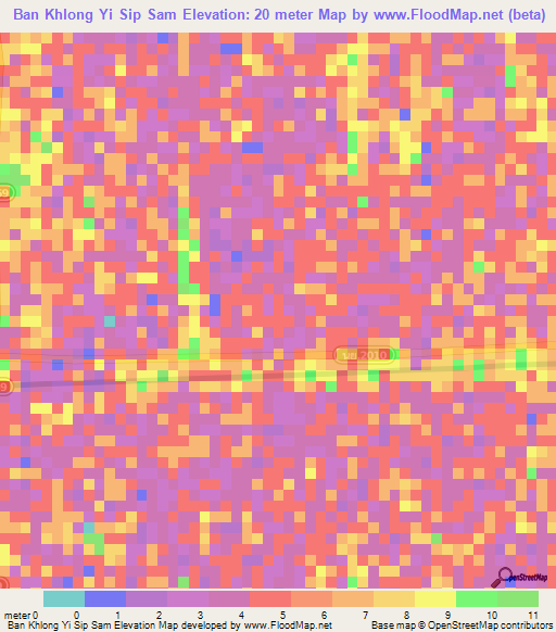 Ban Khlong Yi Sip Sam,Thailand Elevation Map
