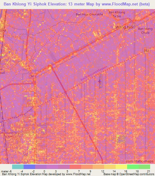 Ban Khlong Yi Siphok,Thailand Elevation Map