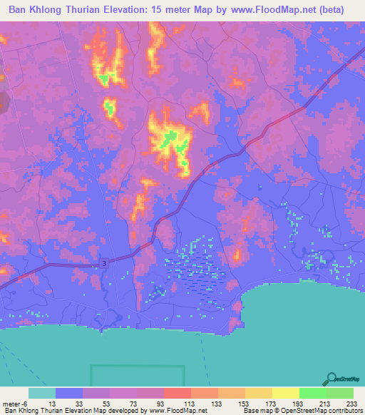 Ban Khlong Thurian,Thailand Elevation Map