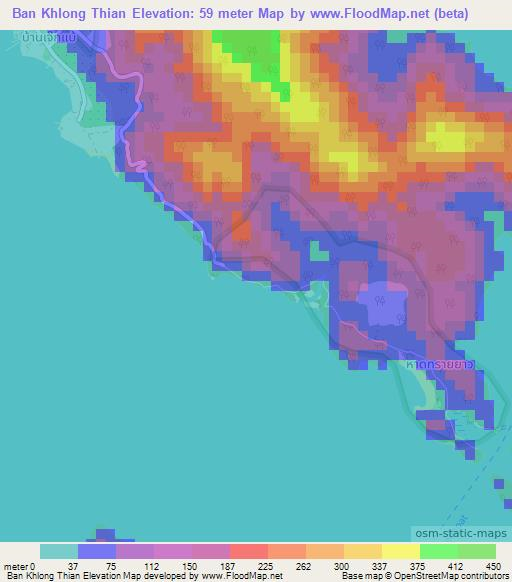 Ban Khlong Thian,Thailand Elevation Map