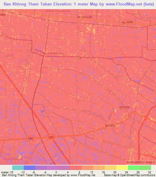 Ban Khlong Tham Taban,Thailand Elevation Map