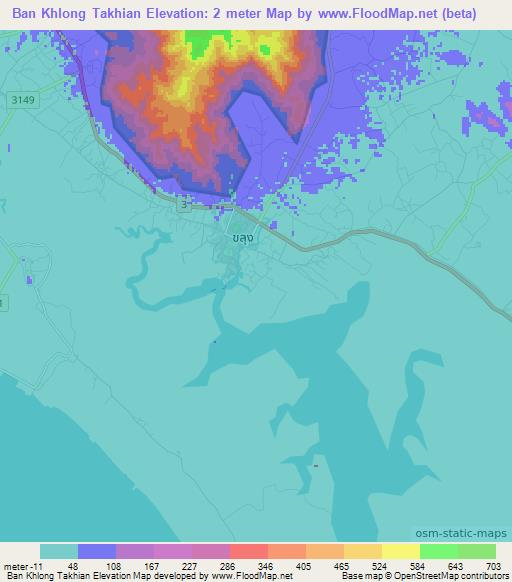 Ban Khlong Takhian,Thailand Elevation Map