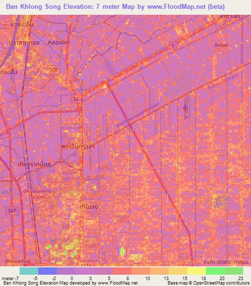 Ban Khlong Song,Thailand Elevation Map