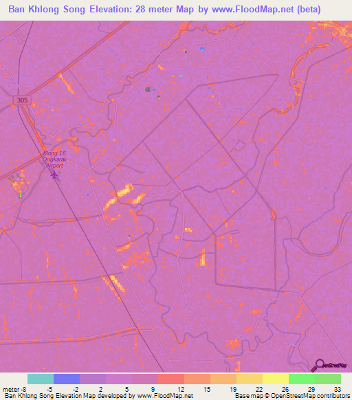 Ban Khlong Song,Thailand Elevation Map
