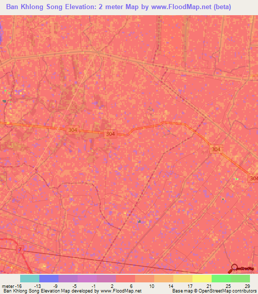 Ban Khlong Song,Thailand Elevation Map