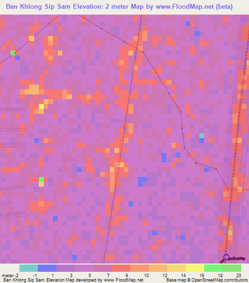 Ban Khlong Sip Sam,Thailand Elevation Map
