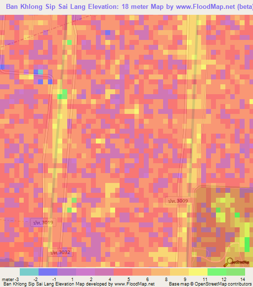 Ban Khlong Sip Sai Lang,Thailand Elevation Map