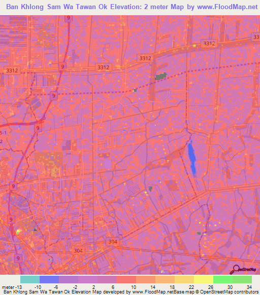Ban Khlong Sam Wa Tawan Ok,Thailand Elevation Map