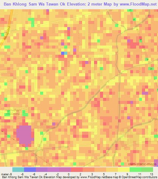 Ban Khlong Sam Wa Tawan Ok,Thailand Elevation Map