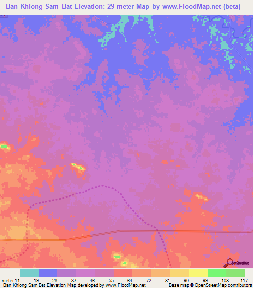Ban Khlong Sam Bat,Thailand Elevation Map