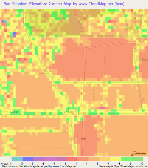 Ban Sahakon,Thailand Elevation Map
