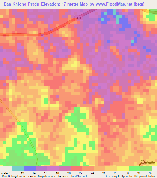 Ban Khlong Pradu,Thailand Elevation Map
