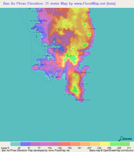 Ban Ao Phrao,Thailand Elevation Map