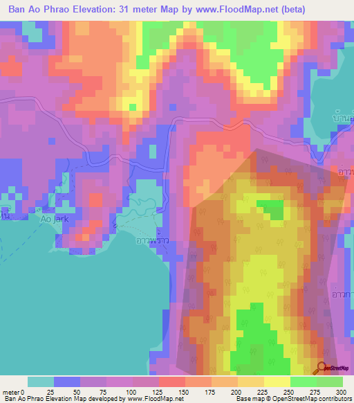 Ban Ao Phrao,Thailand Elevation Map