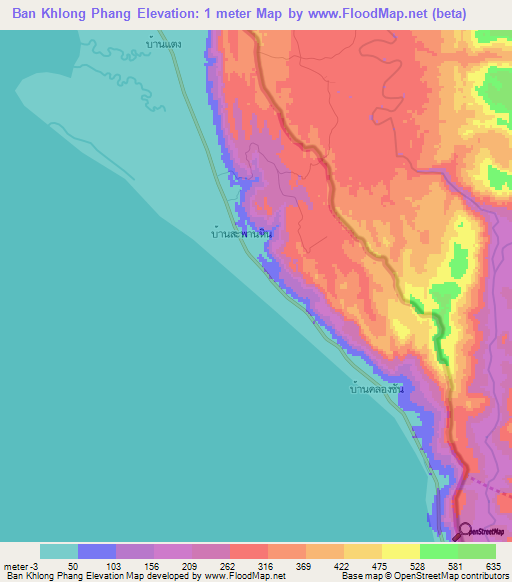Ban Khlong Phang,Thailand Elevation Map