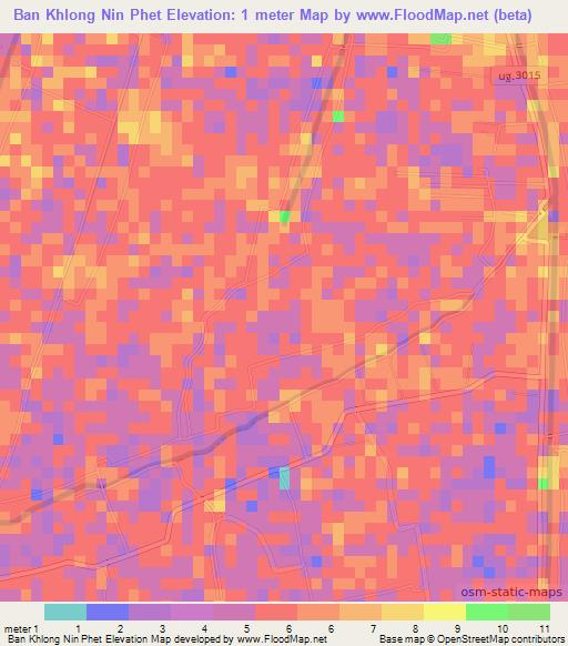 Ban Khlong Nin Phet,Thailand Elevation Map