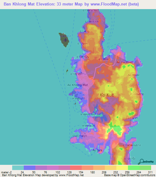 Ban Khlong Mat,Thailand Elevation Map