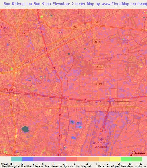 Ban Khlong Lat Bua Khao,Thailand Elevation Map