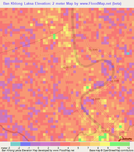 Ban Khlong Laksa,Thailand Elevation Map