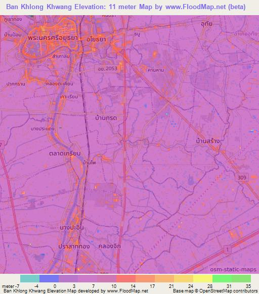 Ban Khlong Khwang,Thailand Elevation Map