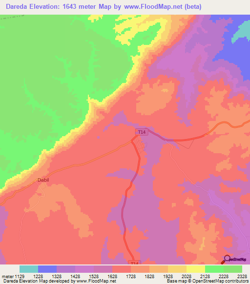 Dareda,Tanzania Elevation Map