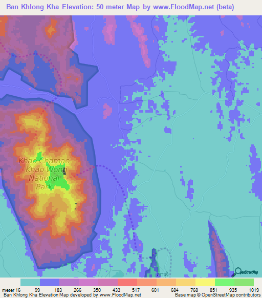 Ban Khlong Kha,Thailand Elevation Map