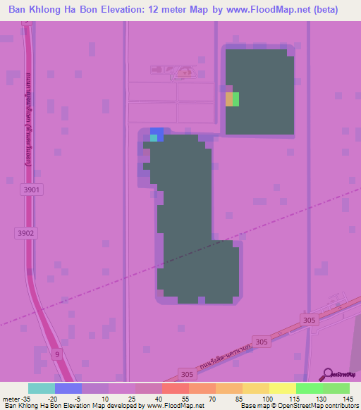 Ban Khlong Ha Bon,Thailand Elevation Map