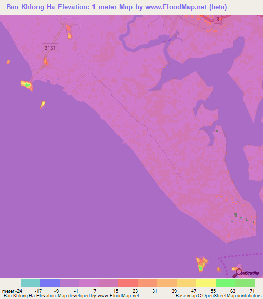 Ban Khlong Ha,Thailand Elevation Map