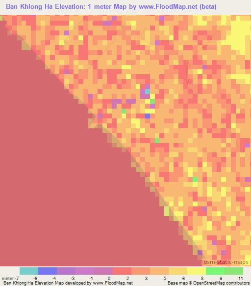 Ban Khlong Ha,Thailand Elevation Map