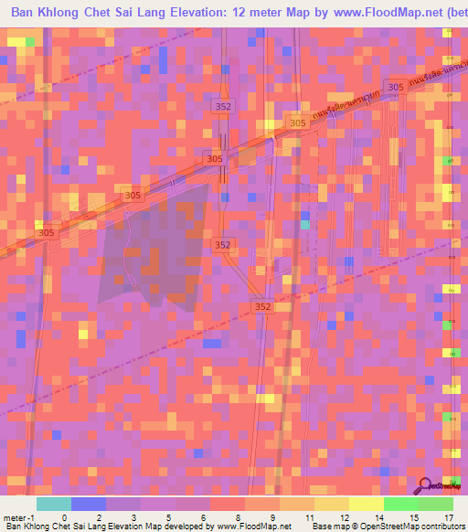 Ban Khlong Chet Sai Lang,Thailand Elevation Map
