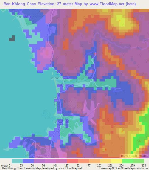 Ban Khlong Chao,Thailand Elevation Map