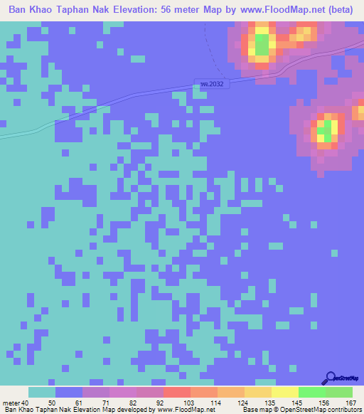 Ban Khao Taphan Nak,Thailand Elevation Map