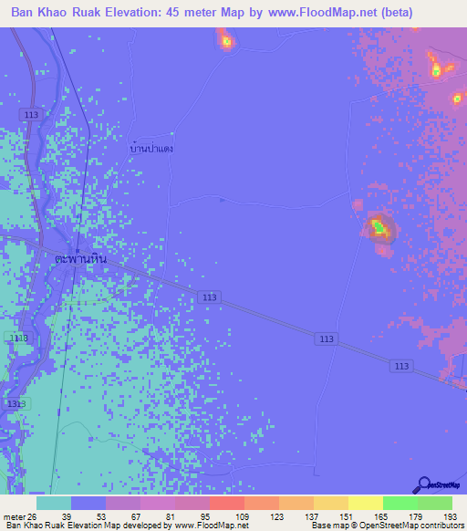 Ban Khao Ruak,Thailand Elevation Map
