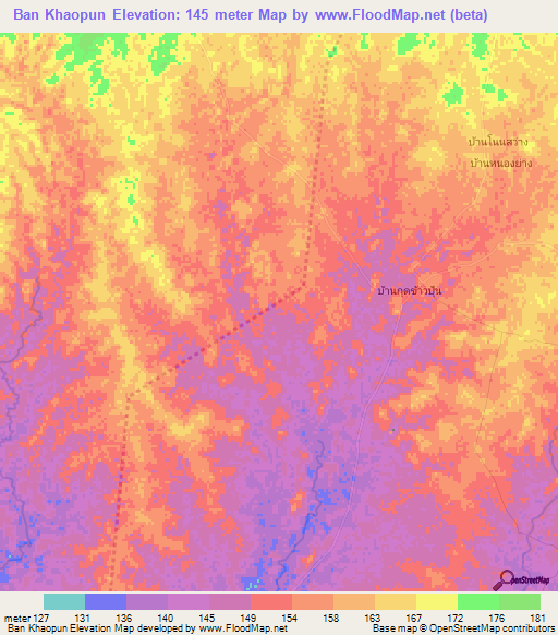 Ban Khaopun,Thailand Elevation Map