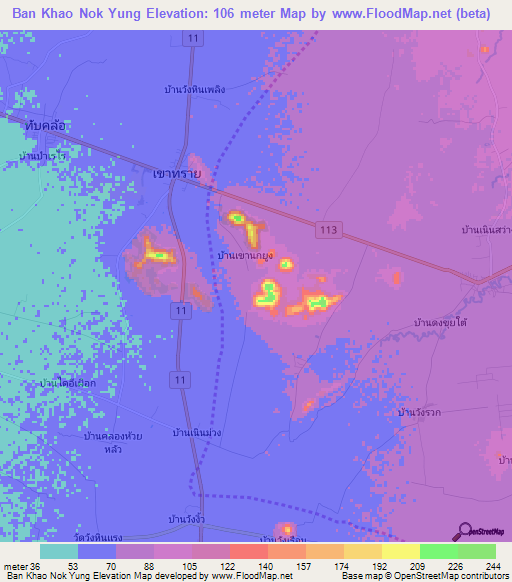Ban Khao Nok Yung,Thailand Elevation Map