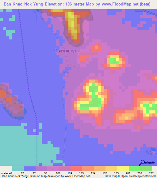 Ban Khao Nok Yung,Thailand Elevation Map