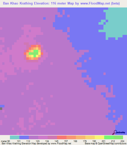 Ban Khao Krathing,Thailand Elevation Map